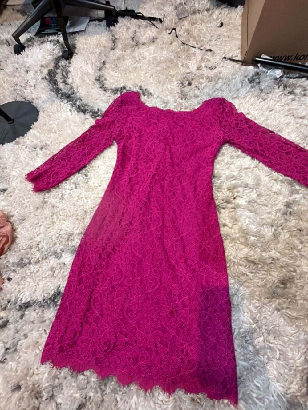 Diane von Furstenberg DVF Zarita Hot Pink Lace Long Sleeve Sheath Dress